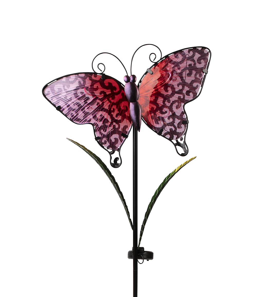 Solar Metal & Glass 3D Butterfly Stick Light