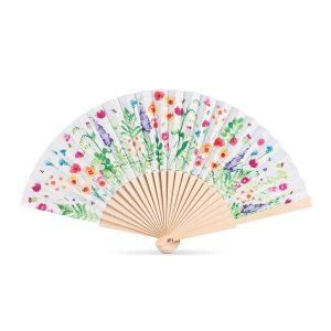 Garden Print Hand Fan - White/Green 16"W