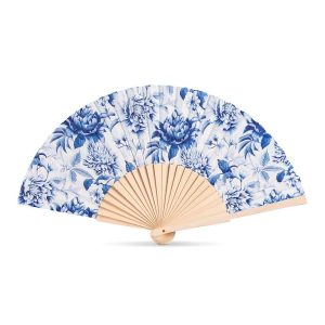 Chintz Print Hand Fan - Blue/White 16"W