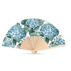 Hydrangea Hand Fan - Blue/Green 16"W