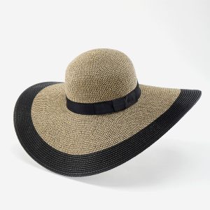 Charlie Paige Adjustable Wide-Brim Straw Hat, Black & Grey