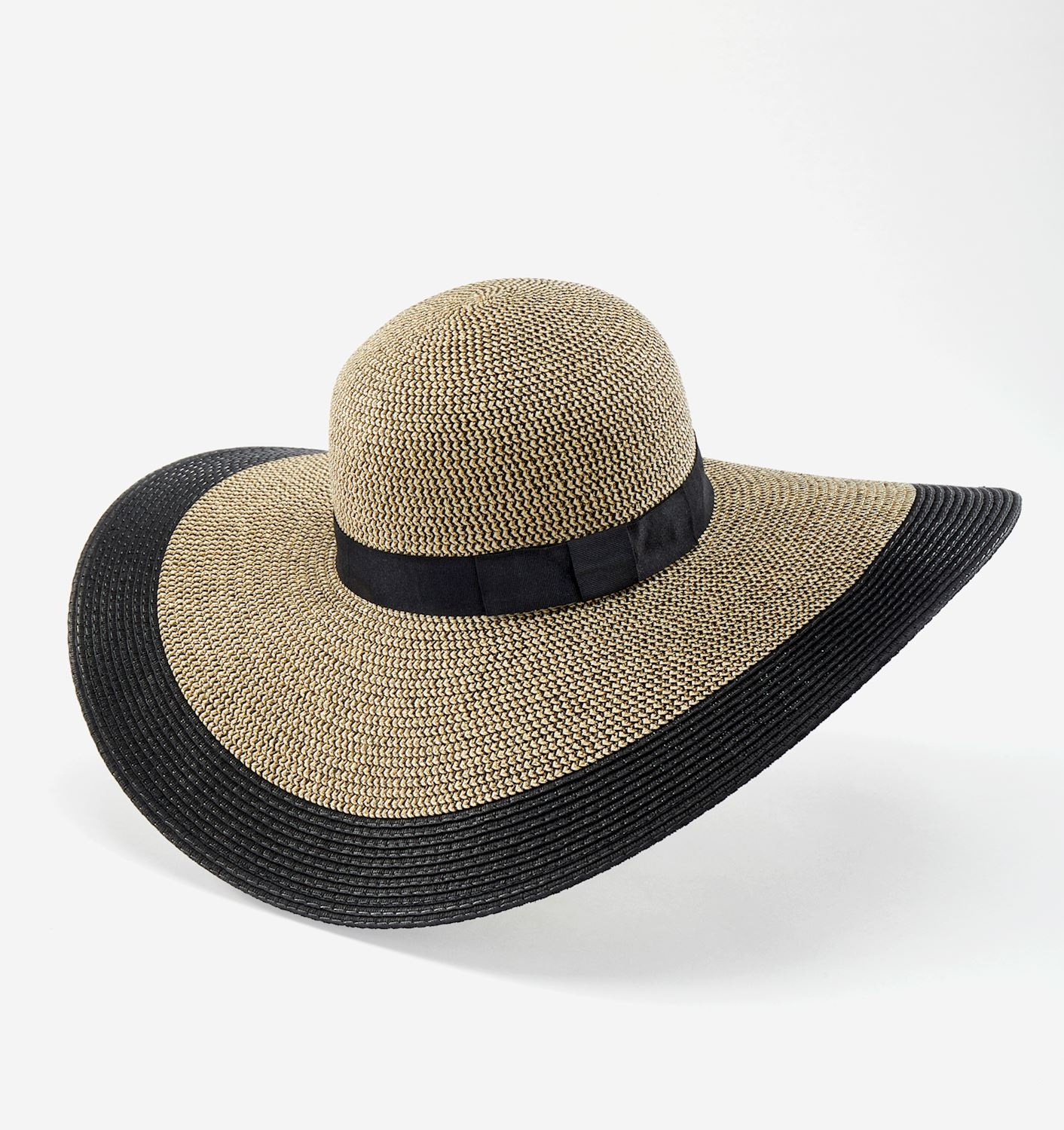 Charlie Paige Adjustable Wide-Brim Straw Hat, Black & Grey
