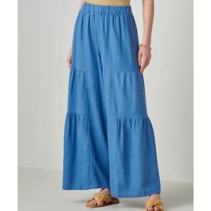 Linen Blend Palazzo Flare Pant available in blue and sage