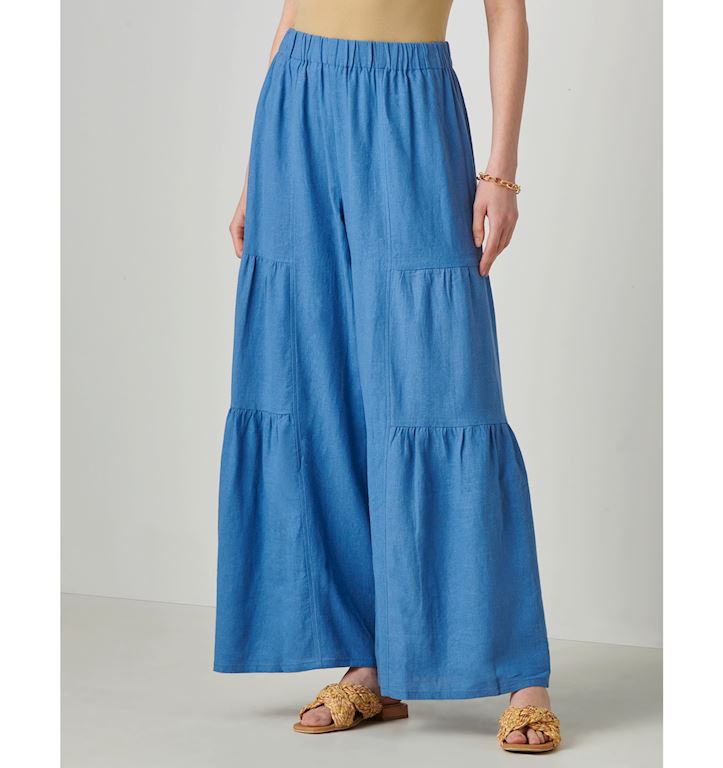 Linen Blend Palazzo Flare Pant available in blue and sage