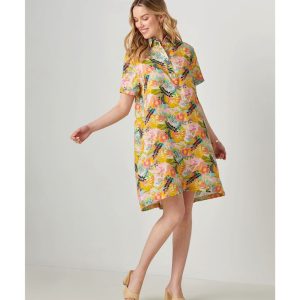 Charlie Paige Linen Blend Print Dress (Citrus Garden)
