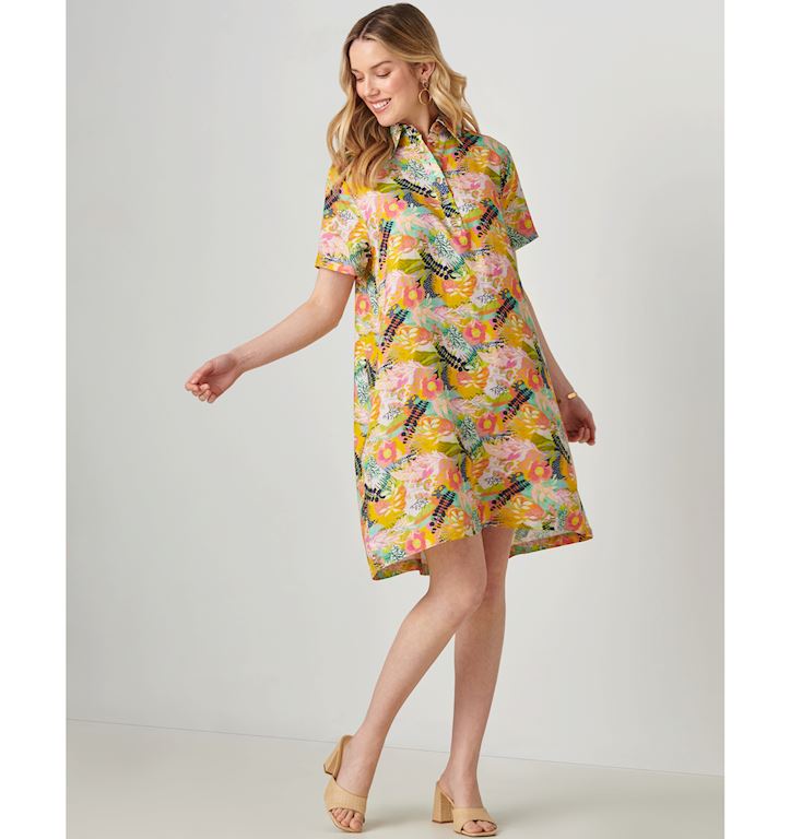 Charlie Paige Linen Blend Print Dress (Citrus Garden)