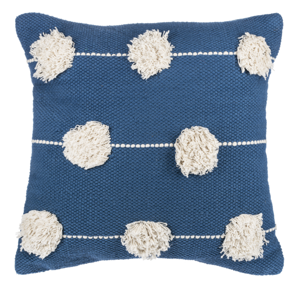 Blue Textured Pom-Pom Pillow 18x18"