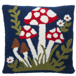 Hooked Mushroom Throw Pillow 18x18"