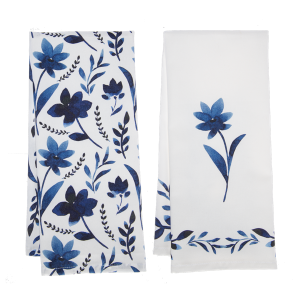Blue & White Floral Tea Towel Set of 2