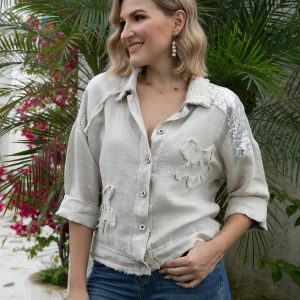 Orange Fashion Garden Elegance Linen Jacket (two colours available)