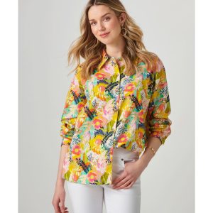 Charlie Paige Relaxed Linen Blend Shirt (Citrus Garden)