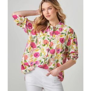 Charlie Paige Relaxed Linen Blend Shirt (Peony)