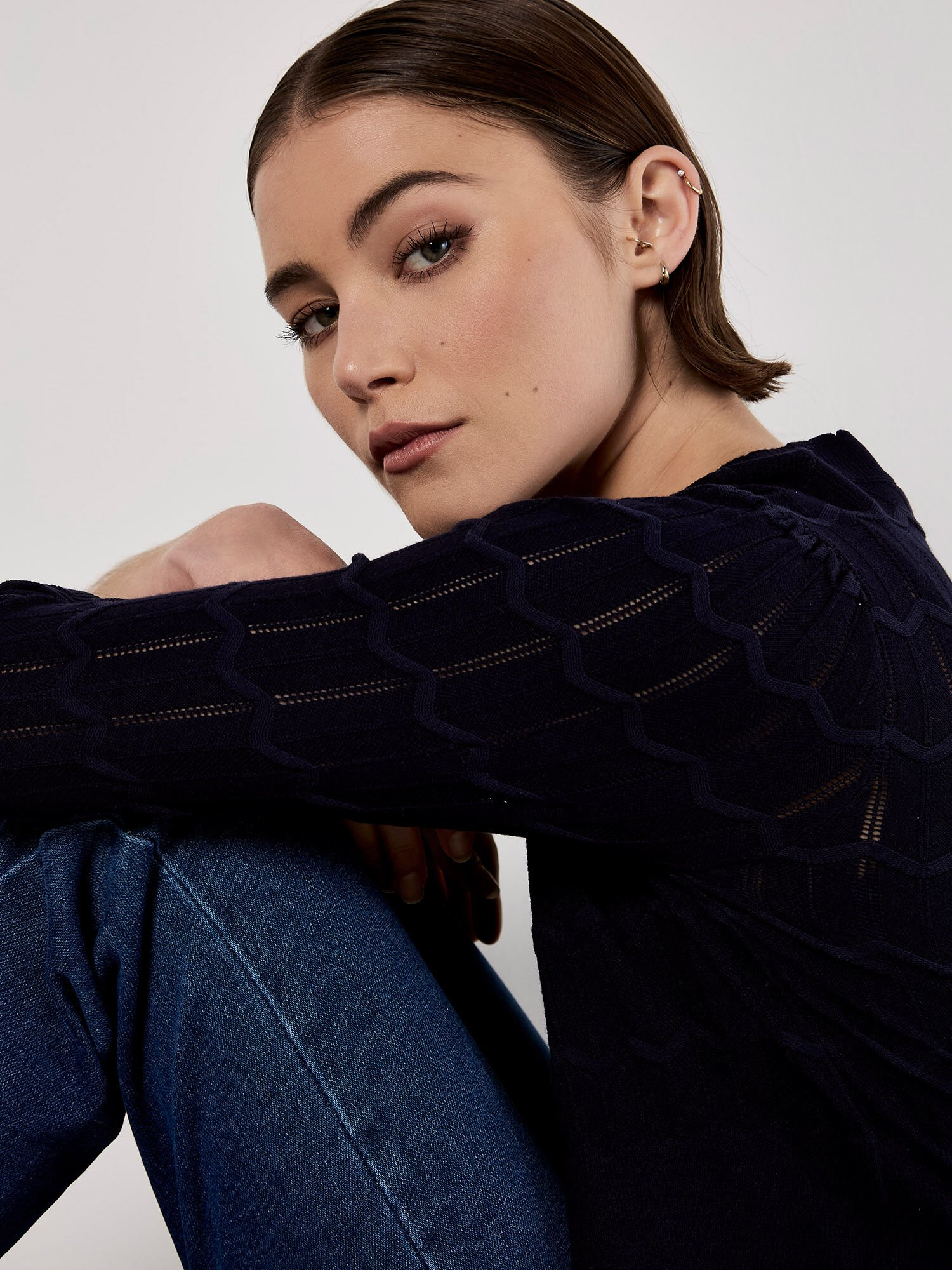 Apricot Fashion Pointelle Chevron Knit Shrug