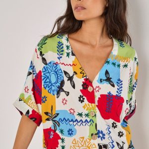 Apricot Fashion Colourful Sketch Print Top