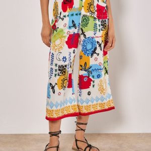 Apricot Fashion Colourful Sketch Print Culottes