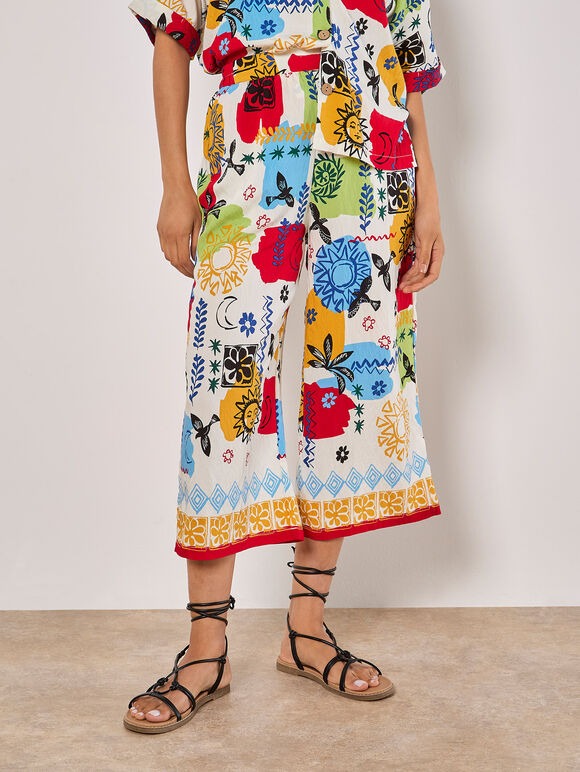 Apricot Fashion Colourful Sketch Print Culottes