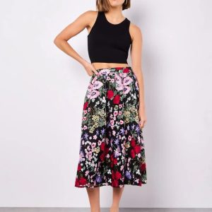 Apricot Fashion Embroidered Floral Mesh Midi Skirt