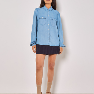 Apricot Fashion Balloon Sleeve Denim Shirt