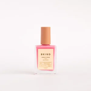 gemini nail polish is a bright pink colour in a square nail polish container against a white background