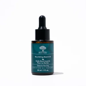 nourishing beard oil by birch babe product image against white backdrop