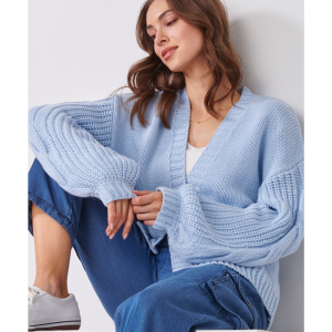 Charlie Paige Dreamy Knit Evil Eye Cardigan (Light Blue)