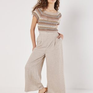 Apricot Fashion Hand-Crocheted Stripes Crop Top