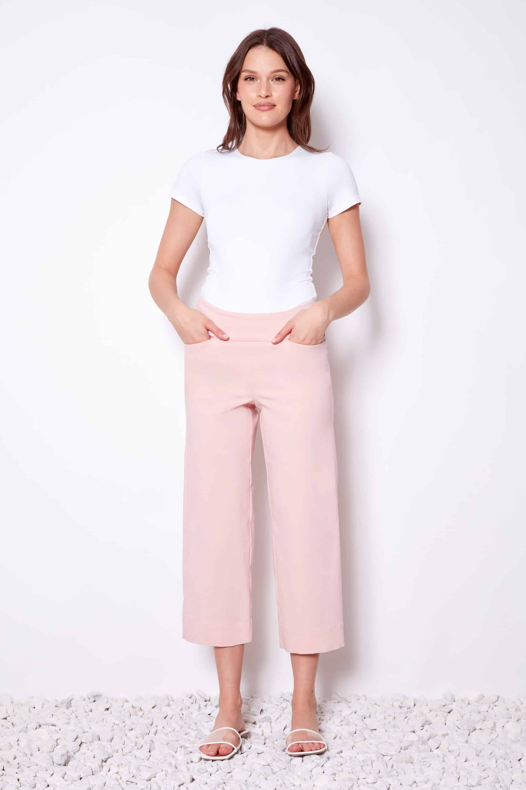 Up! Clothing Linen 25" Wide Leg Crop (Pink)