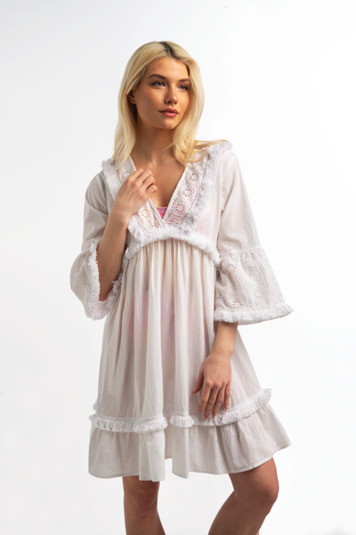 Noelle Eyelet Fringe Coverup (White)