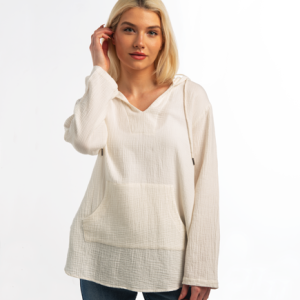 Noelle Cotton Hooded Top (White)