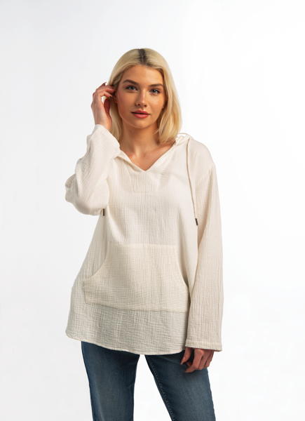 Noelle Cotton Hooded Top (White)
